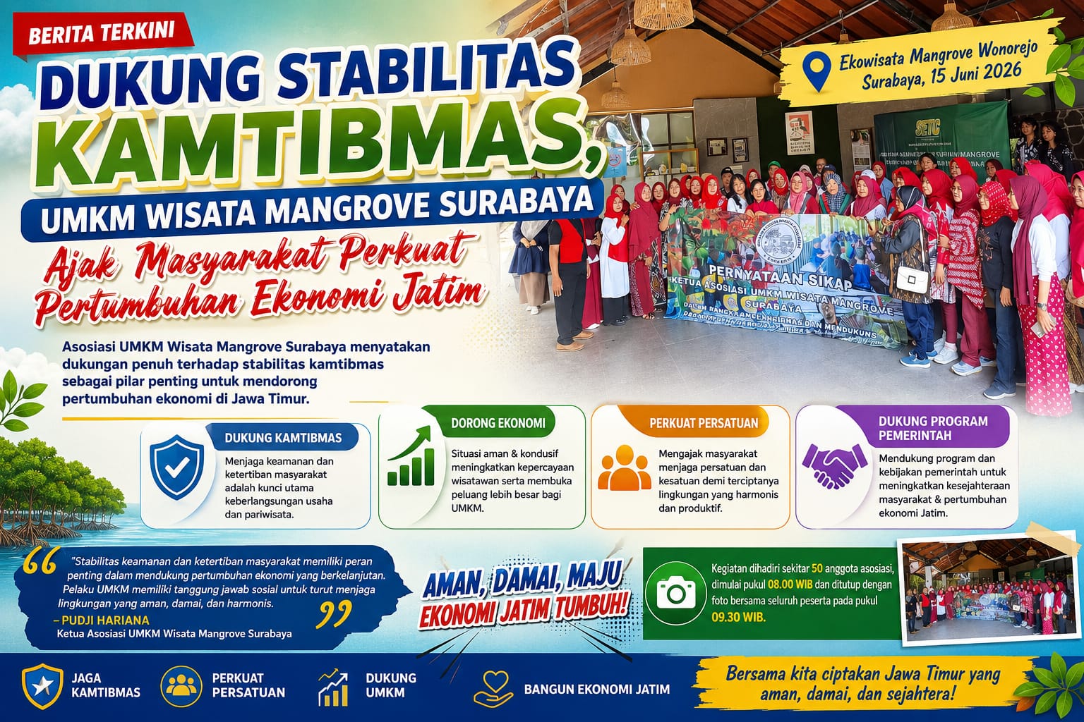 Dukung Stabilitas Kamtibmas, UMKM Wisata Mangrove Surabaya Ajak Masyarakat Perkuat Pertumbuhan Ekonomi Jatim