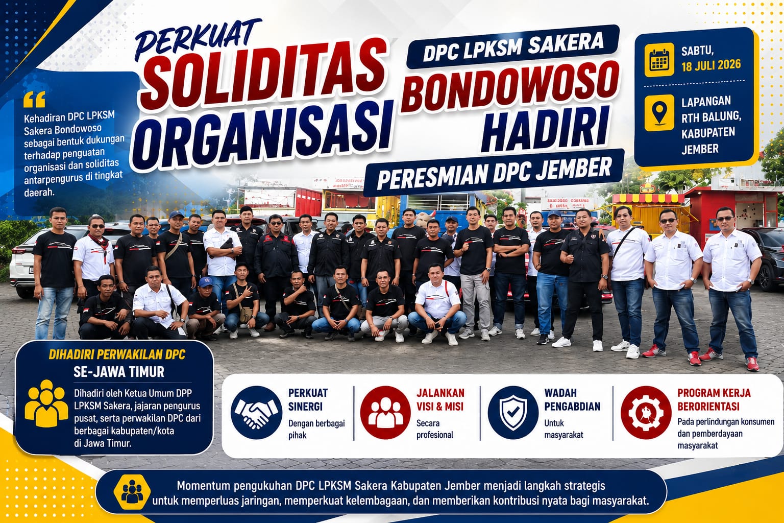 Perkuat Soliditas Organisasi, DPC LPKSM Sakera Bondowoso Hadiri Peresmian DPC Jember