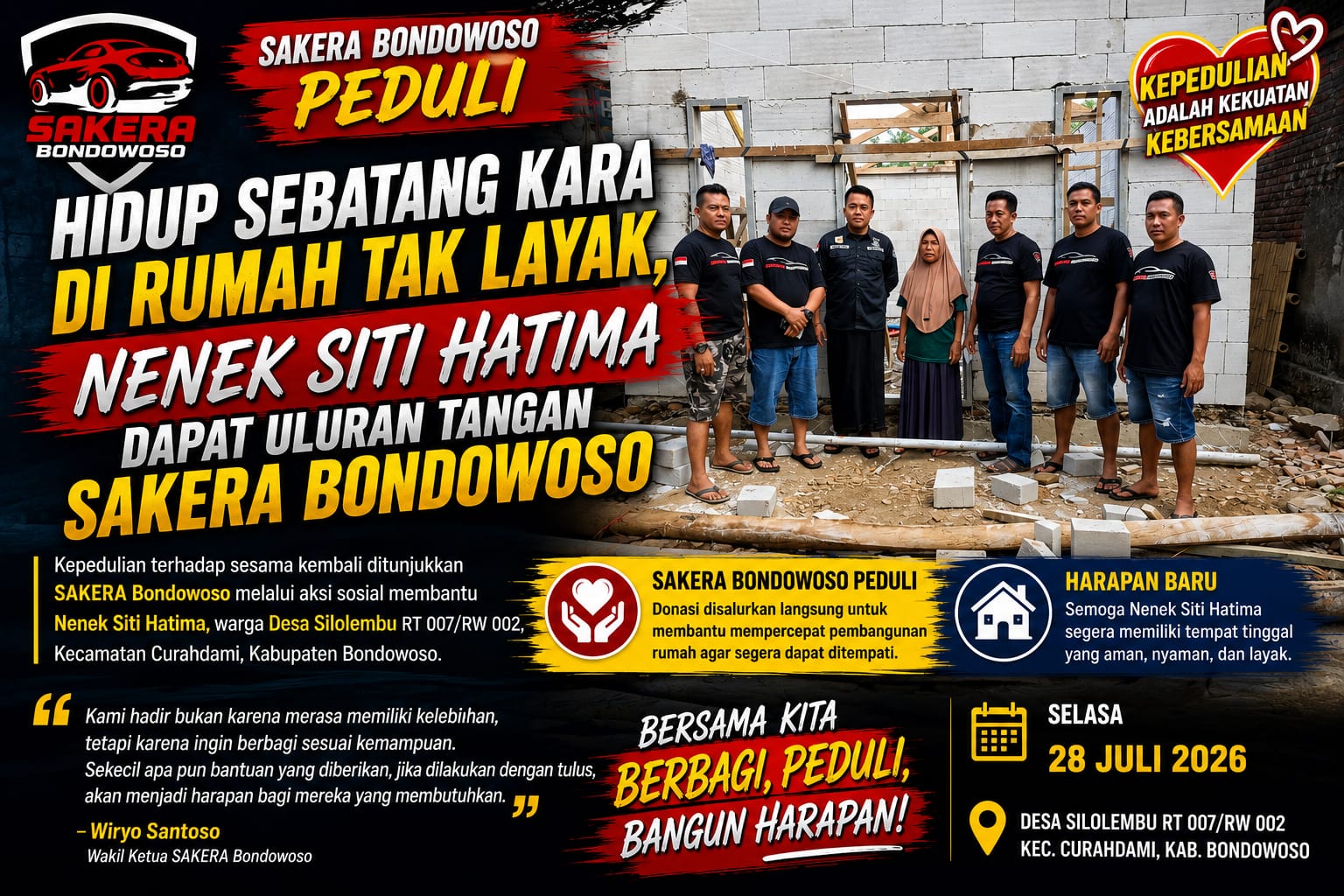 Hidup Sebatang Kara di Rumah Tak Layak, Nenek Siti Hatima Dapat Uluran Tangan SAKERA Bondowoso