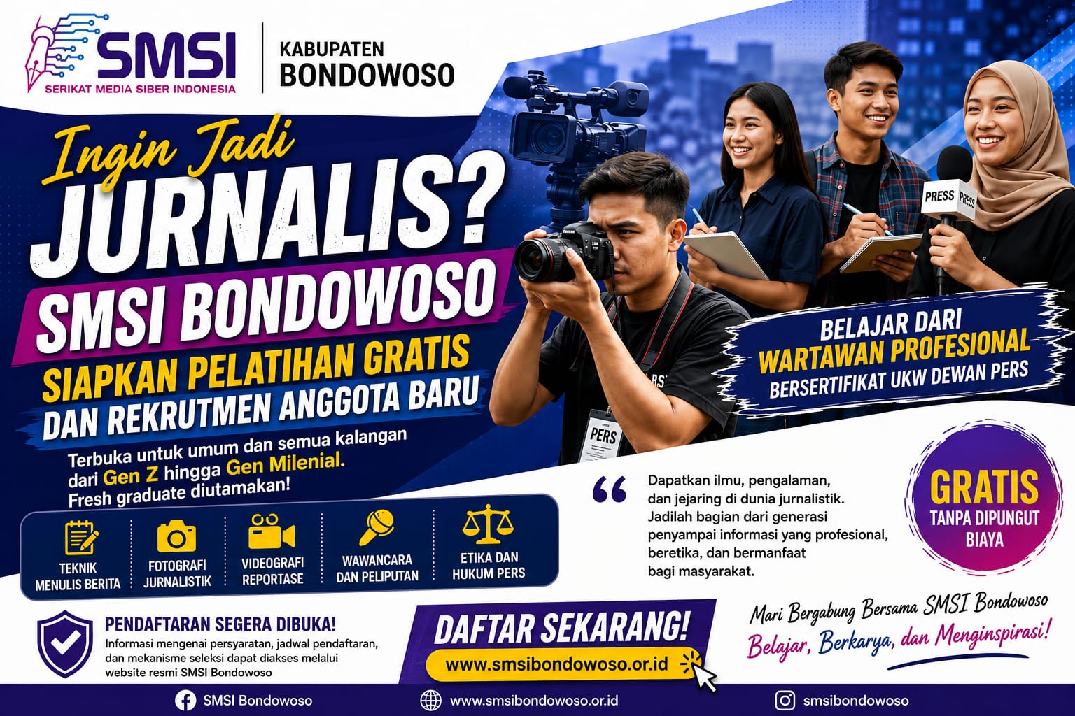 Ingin Jadi Jurnalis? SMSI Bondowoso Siapkan Pelatihan Gratis dan Rekrutmen Anggota Baru