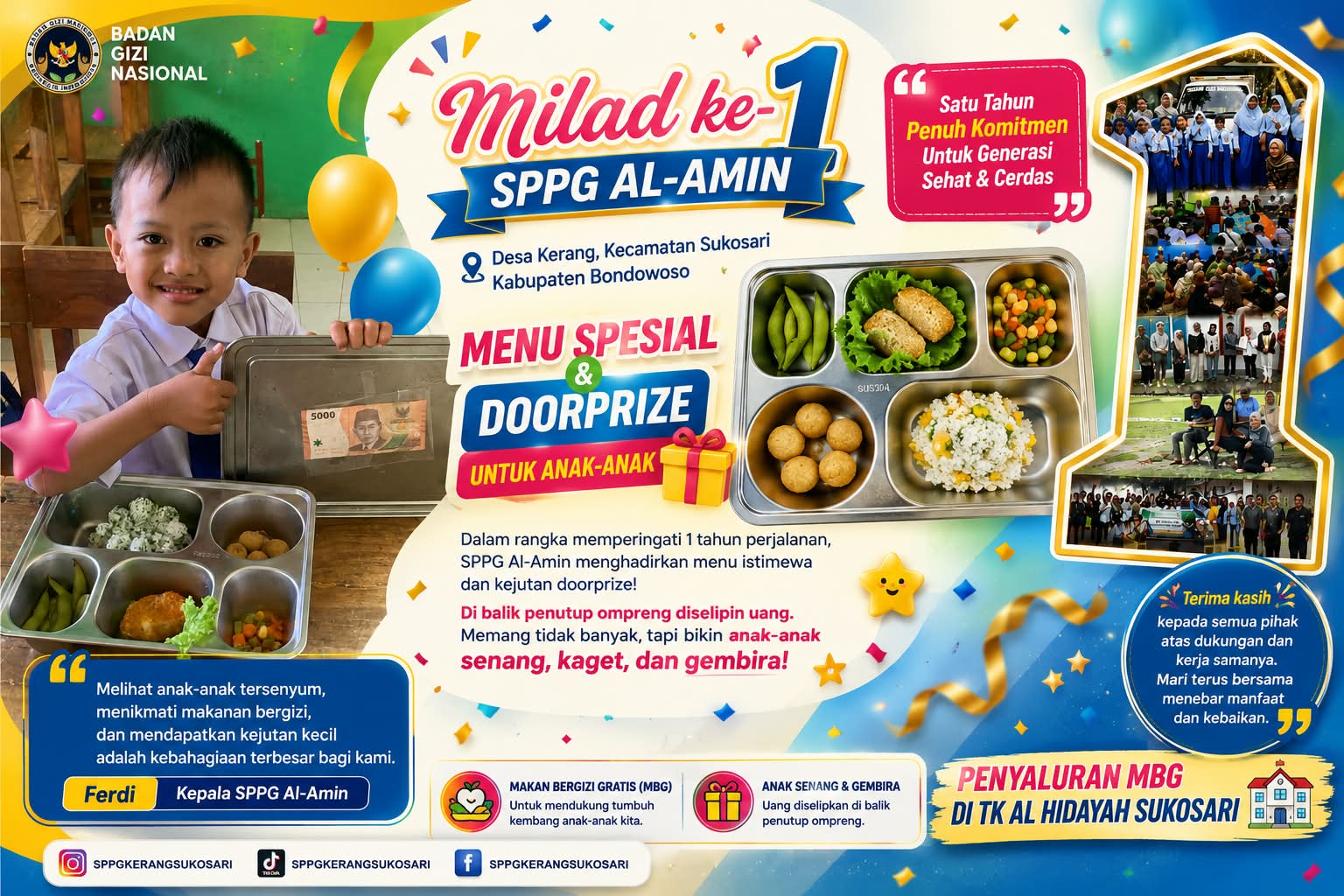 Milad Satu Tahun SPPG Al-Amin, Anak-anak TK Al Hidayah Sukosari Dapat Menu Spesial dan Kejutan