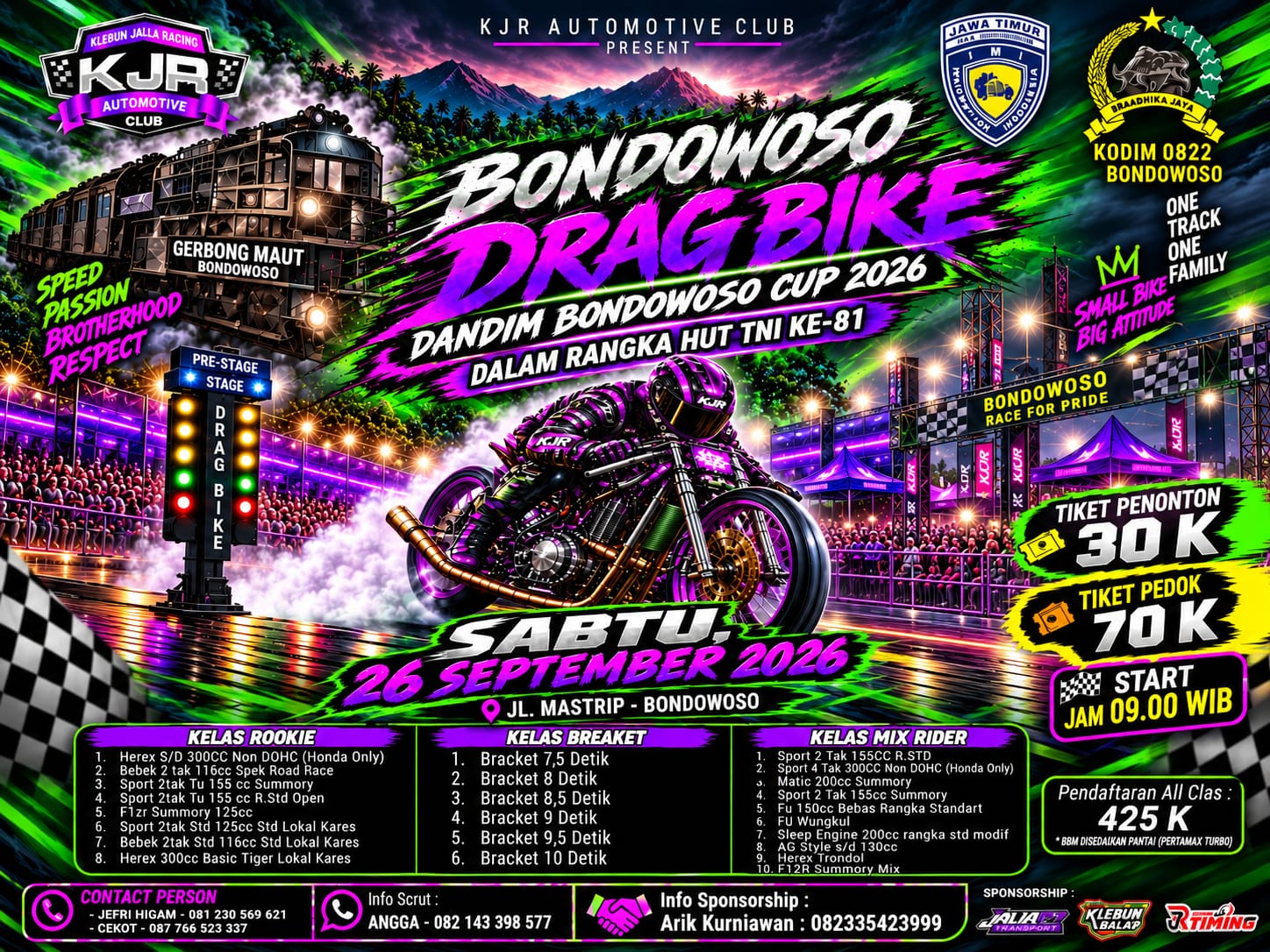 Pecinta Balap Merapat! Bondowoso Drag Bike Dandim Cup 2026 Dimulai Sabtu Pagi
